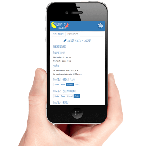 Agenda digital infantil en la app para guarderías