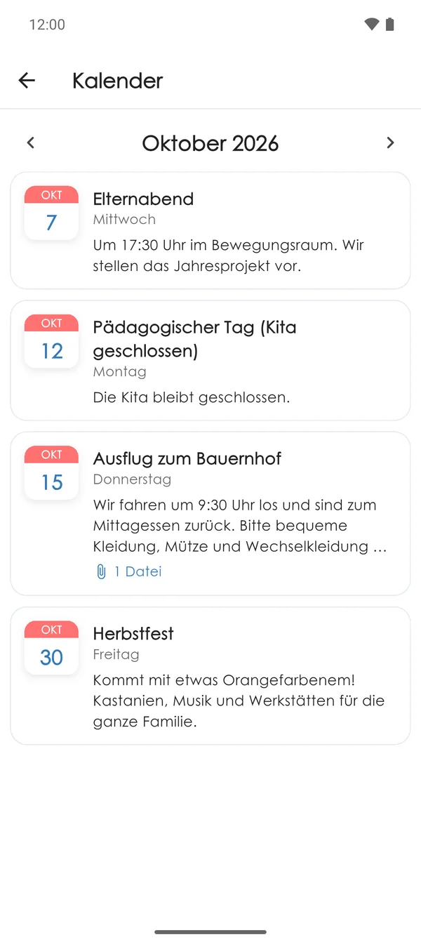 Kommende Termine der Kita in der App