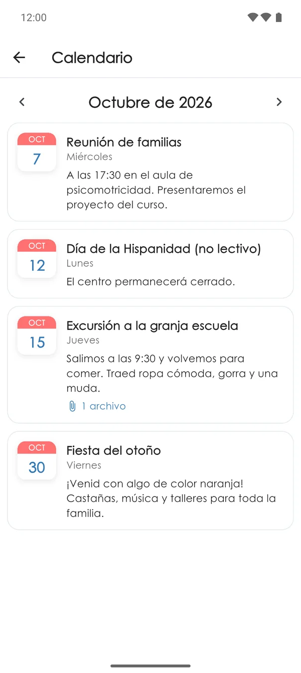 Próximos eventos del centro en la app