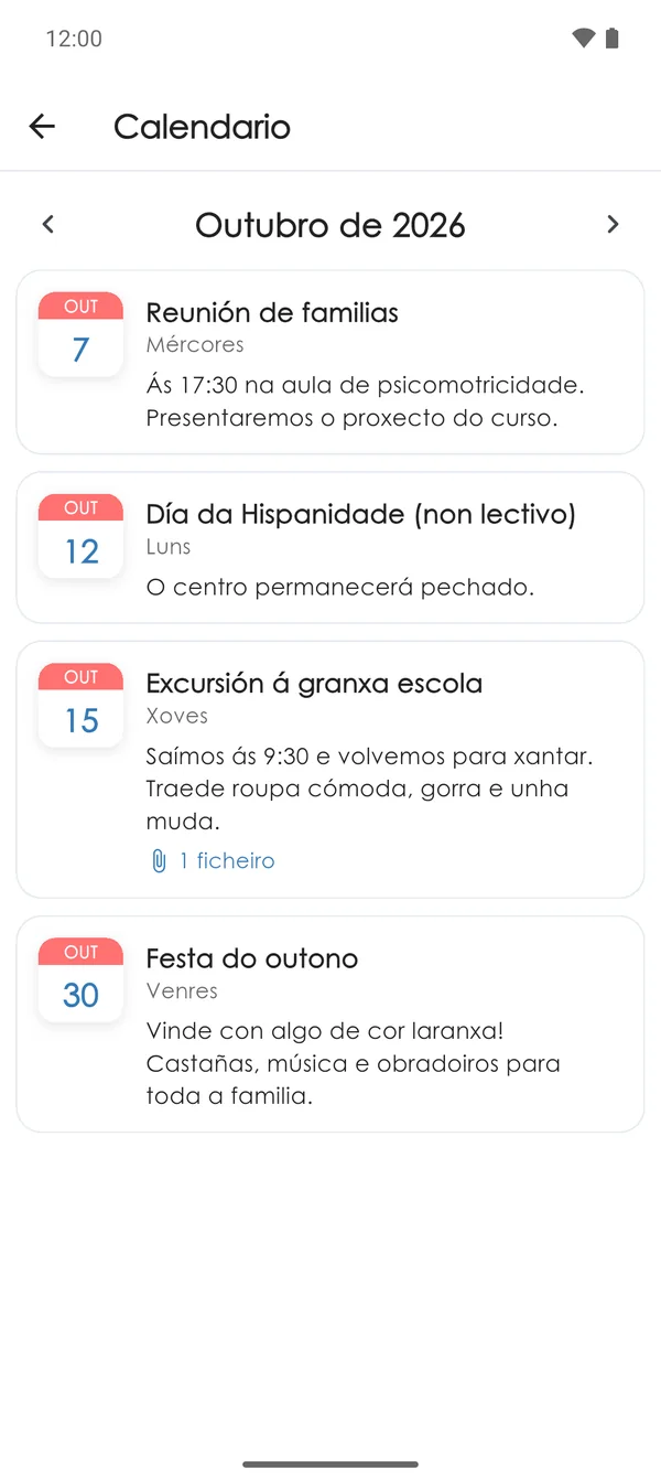 Próximos eventos do centro na app